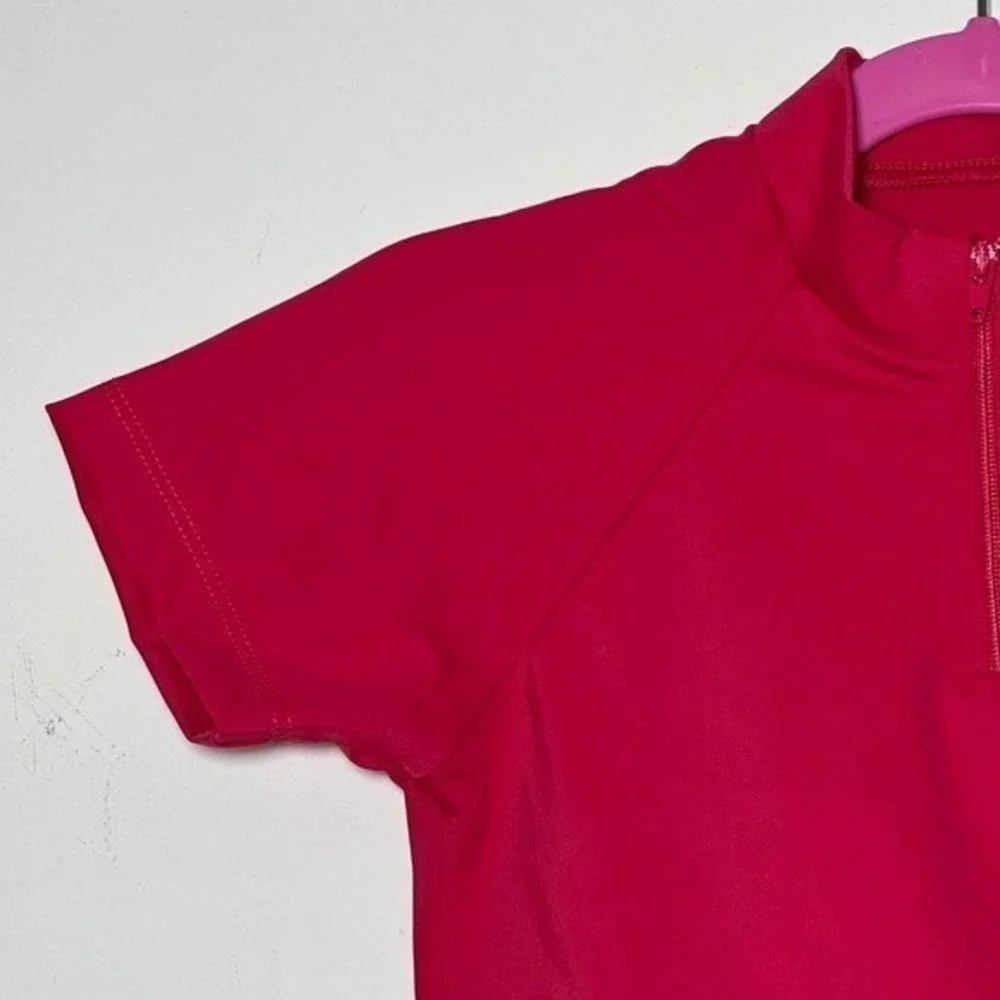 Theatricals Pink cranberry Zip Mock Neck Short Sleeve Dance Crop Top CL